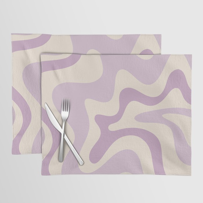 Retro Liquid Swirl Abstract Pattern in Light Lavender Lilac Purple and Cream Placemat Gallery Image 1