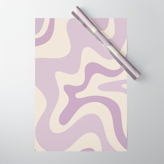 Retro Liquid Swirl Abstract Pattern in Light Lavender Lilac Purple and Cream Wrapping Paper Gallery Image 1