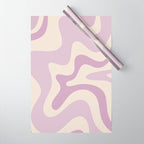 Retro Liquid Swirl Abstract Pattern in Light Lavender Lilac Purple and Cream Wrapping Paper Gallery Image 1