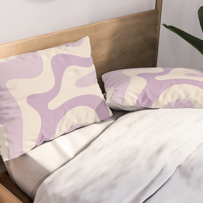 Retro Liquid Swirl Abstract Pattern in Light Lavender Lilac Purple and Cream Pillow Sham Gallery Image 2
