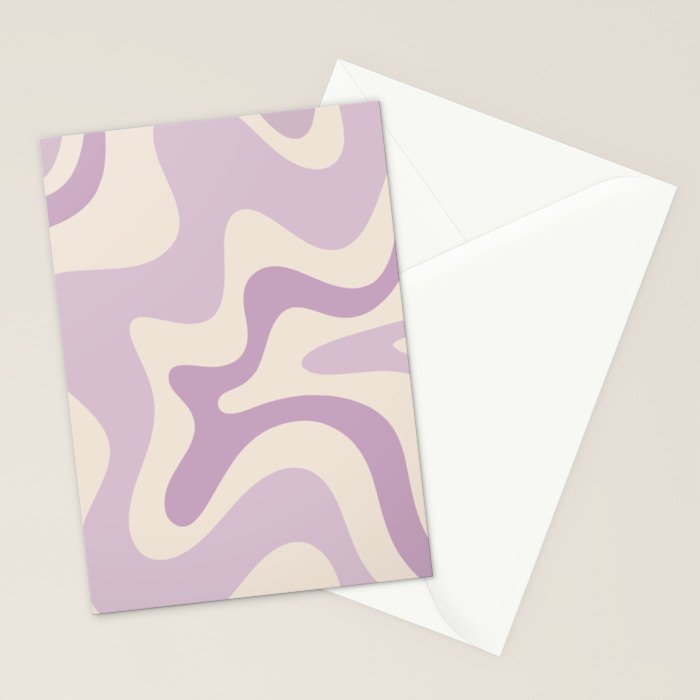 Retro Liquid Swirl Abstract Pattern in Light Lavender Lilac Purple and Cream Stationery Card Gallery Image 2