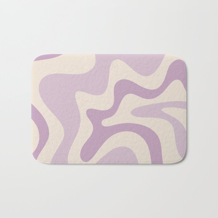 Retro Liquid Swirl Abstract Pattern in Light Lavender Lilac Purple and Cream Bath Mat Gallery Image 1