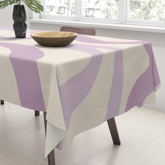 Retro Liquid Swirl Abstract Pattern in Light Lavender Lilac Purple and Cream Tablecloth Gallery Image 3