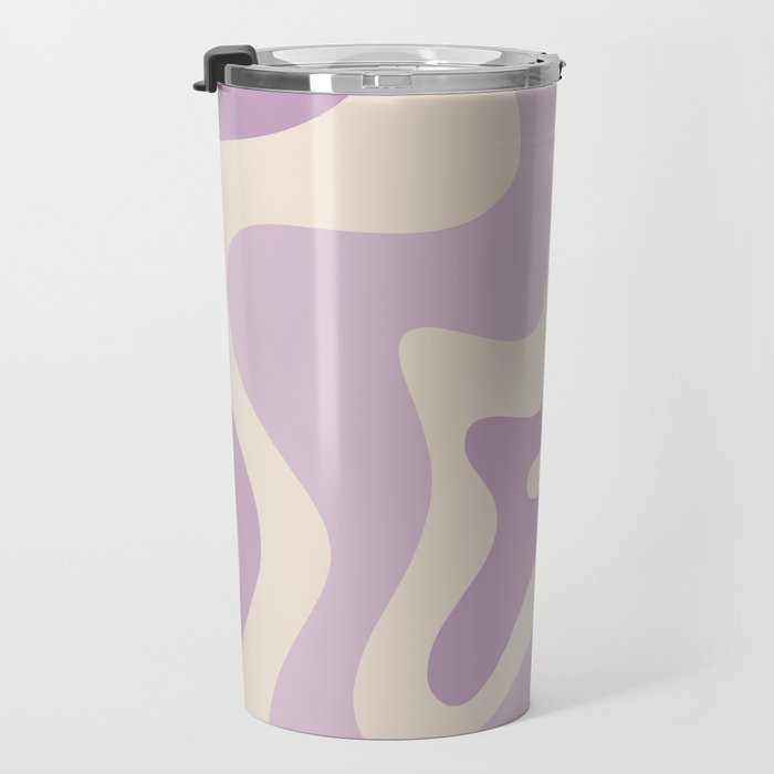 Retro Liquid Swirl Abstract Pattern in Light Lavender Lilac Purple and Cream Travel Mug Gallery Image 3