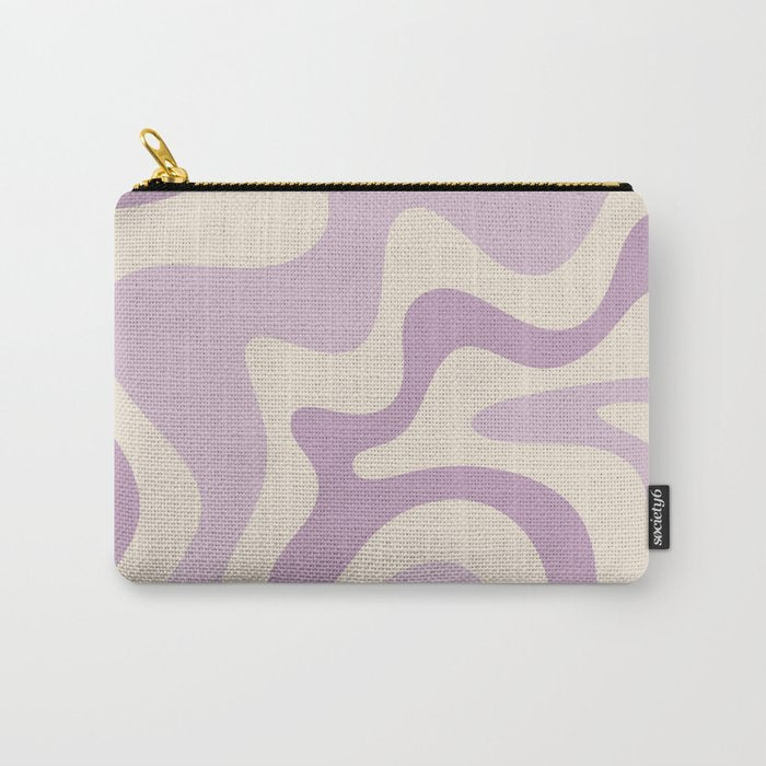 Retro Liquid Swirl Abstract Pattern in Light Lavender Lilac Purple and Cream Carry All Pouch Gallery Image 1