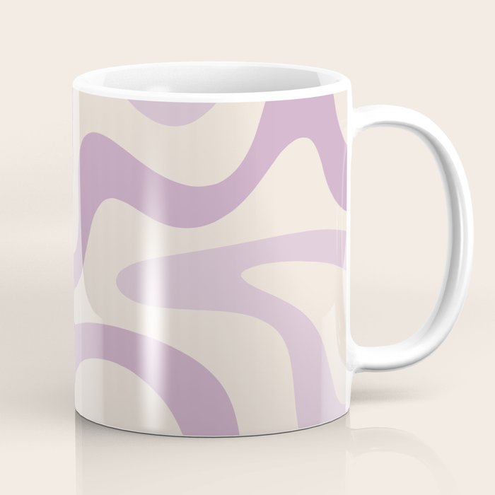 Retro Liquid Swirl Abstract Pattern in Light Lavender Lilac Purple and Cream Coffee Mug Gallery Image 1
