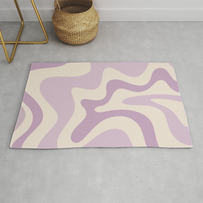 Retro Liquid Swirl Abstract Pattern in Light Lavender Lilac Purple and Cream Rug Gallery Image 1