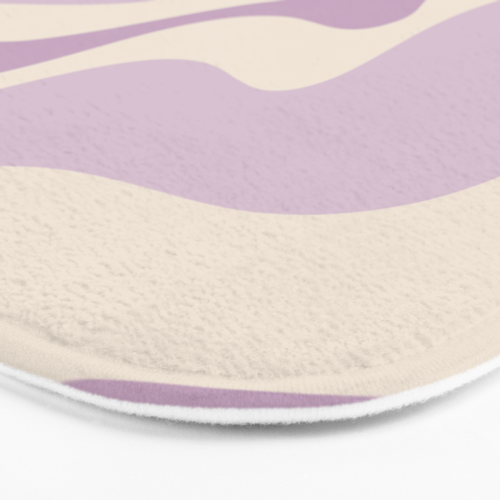 Retro Liquid Swirl Abstract Pattern in Light Lavender Lilac Purple and Cream Bath Mat Gallery Image 3