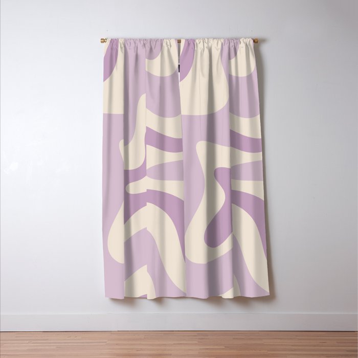 Retro Liquid Swirl Abstract Pattern in Light Lavender Lilac Purple and Cream Window Curtain Gallery Image 3