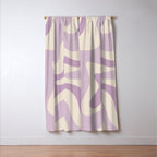 Retro Liquid Swirl Abstract Pattern in Light Lavender Lilac Purple and Cream Window Curtain Gallery Image 3