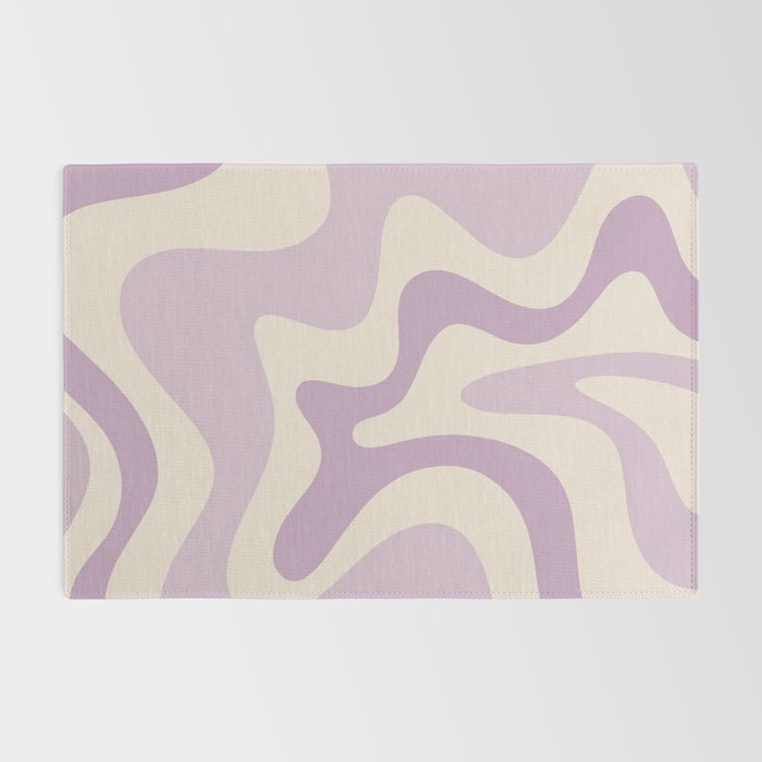 Retro Liquid Swirl Abstract Pattern in Light Lavender Lilac Purple and Cream Rug Gallery Image 2