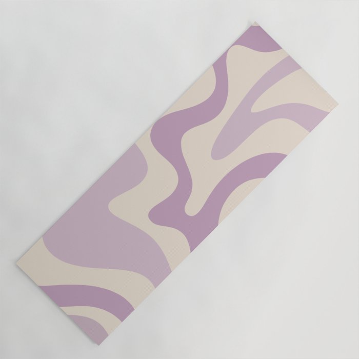 Retro Liquid Swirl Abstract Pattern in Light Lavender Lilac Purple and Cream Yoga Mat Gallery Image 1