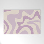 Retro Liquid Swirl Abstract Pattern in Light Lavender Lilac Purple and Cream Welcome Mat Gallery Image 1