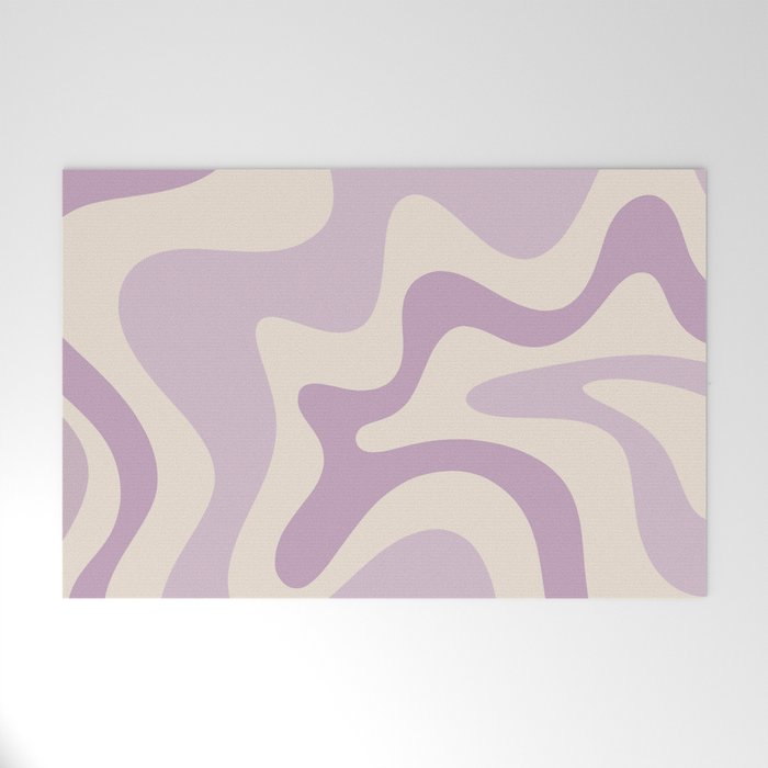 Retro Liquid Swirl Abstract Pattern in Light Lavender Lilac Purple and Cream Welcome Mat Gallery Image 1