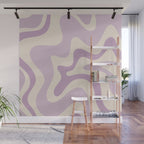 Retro Liquid Swirl Abstract Pattern in Light Lavender Lilac Purple and Cream Wall Mural Gallery Image 1