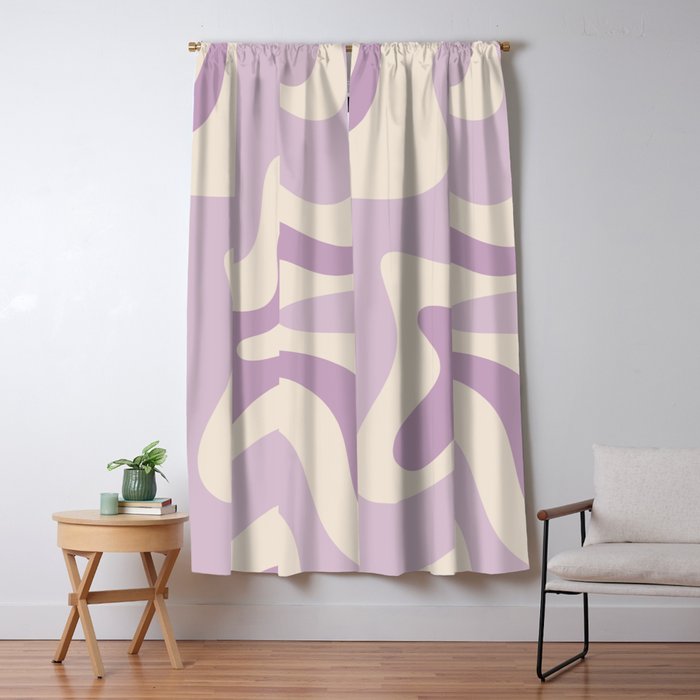Retro Liquid Swirl Abstract Pattern in Light Lavender Lilac Purple and Cream Window Curtain Gallery Image 5