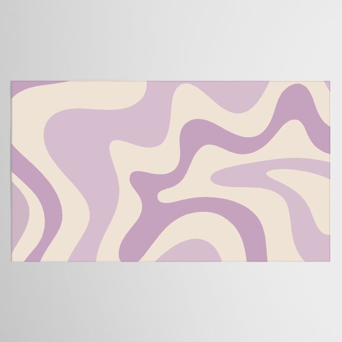 Retro Liquid Swirl Abstract Pattern in Light Lavender Lilac Purple and Cream Tablecloth Gallery Image 2