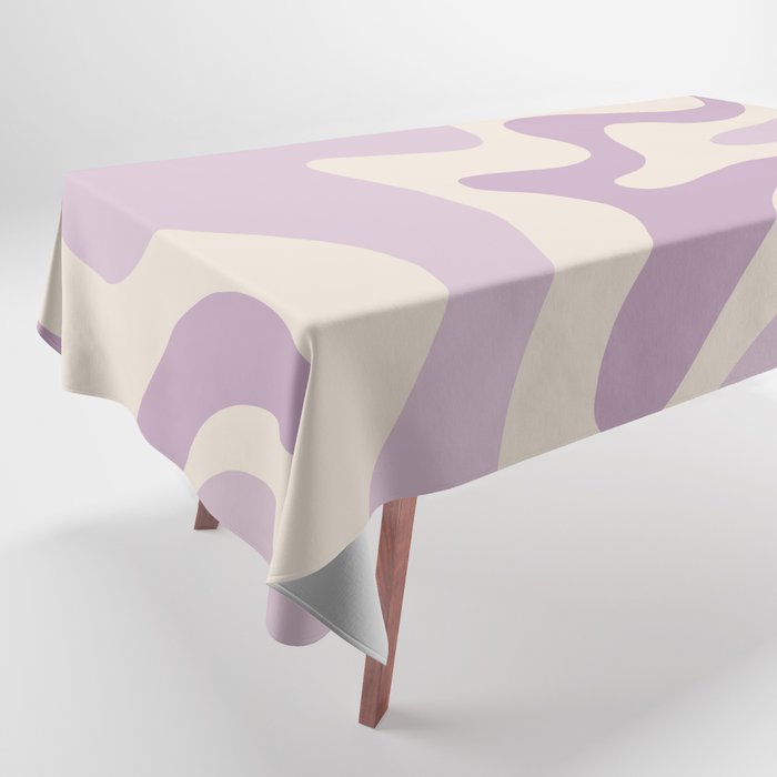 Retro Liquid Swirl Abstract Pattern in Light Lavender Lilac Purple and Cream Tablecloth Gallery Image 1