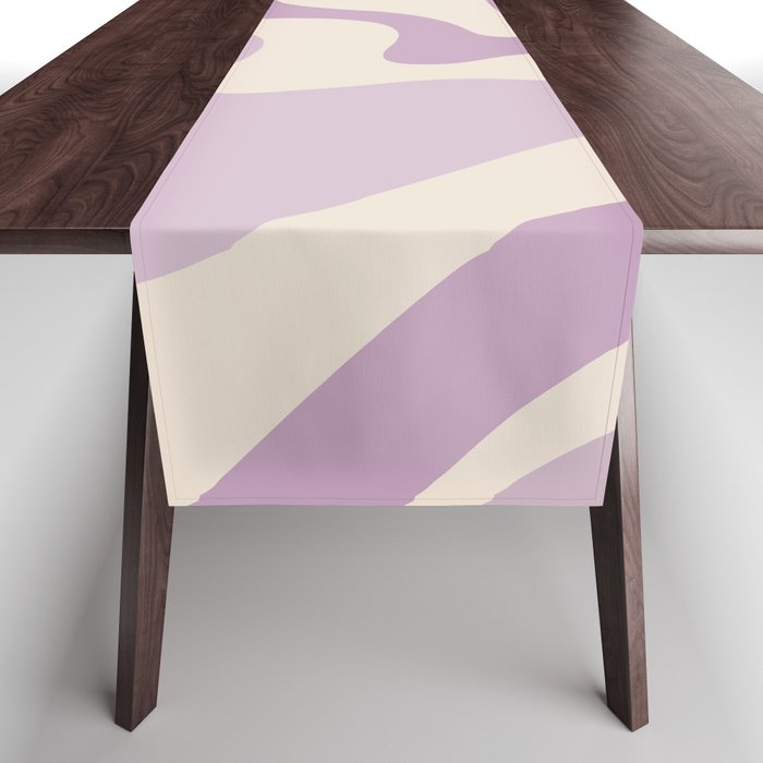 Retro Liquid Swirl Abstract Pattern in Light Lavender Lilac Purple and Cream Table Runner Gallery Image 1
