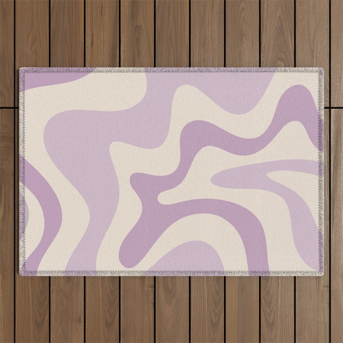 Retro Liquid Swirl Abstract Pattern in Light Lavender Lilac Purple and Cream Outdoor Rug Gallery Image 1