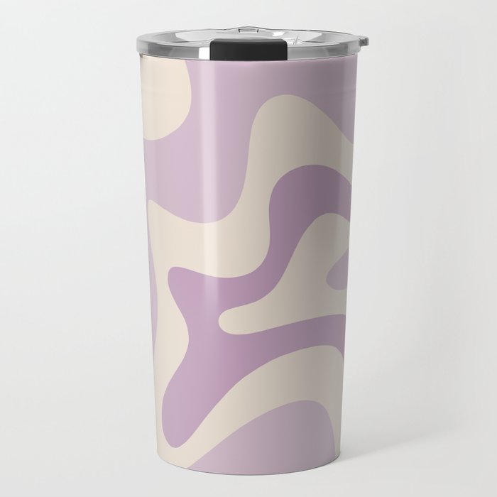Retro Liquid Swirl Abstract Pattern in Light Lavender Lilac Purple and Cream Travel Mug Gallery Image 1
