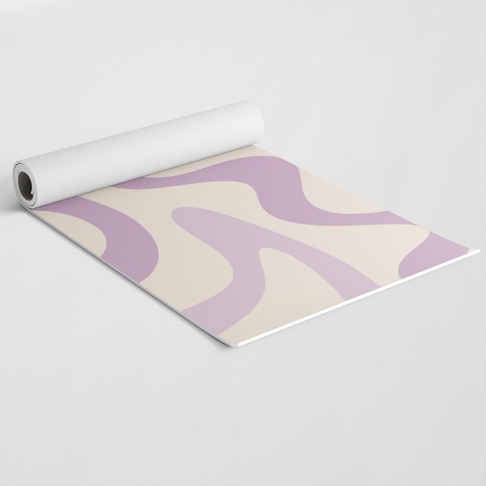 Retro Liquid Swirl Abstract Pattern in Light Lavender Lilac Purple and Cream Yoga Mat Gallery Image 2