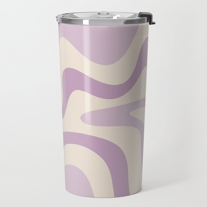 Retro Liquid Swirl Abstract Pattern in Light Lavender Lilac Purple and Cream Travel Mug Gallery Image 2
