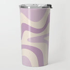 Retro Liquid Swirl Abstract Pattern in Light Lavender Lilac Purple and Cream Travel Mug Gallery Image 2