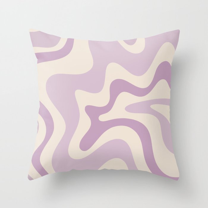 Retro Liquid Swirl Abstract Pattern in Light Lavender Lilac Purple and Cream Throw Pillow Gallery Image 6