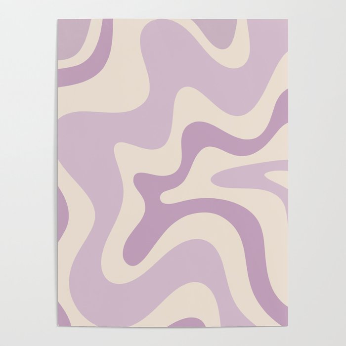 Retro Liquid Swirl Abstract Pattern in Light Lavender Lilac Purple and Cream Poster Gallery Image 4