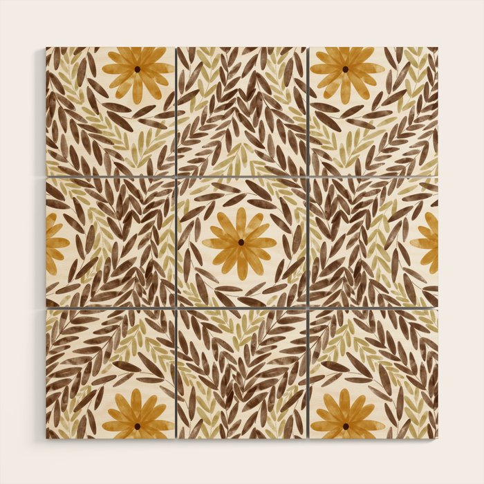 Golden Daisy Swirl Wood Wall Art Gallery Image 1