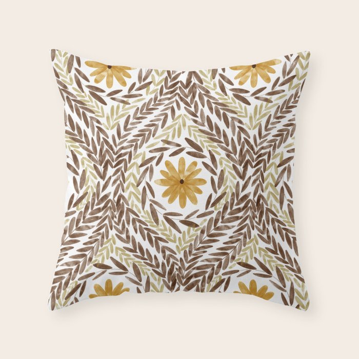 Golden Daisy Swirl Throw Pillow Gallery Image 3
