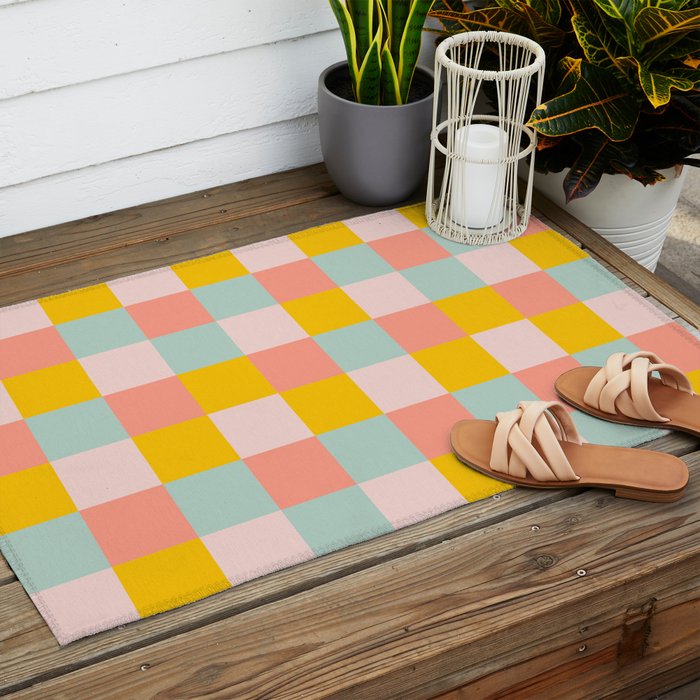 Retro Funky Checks Outdoor Rug Gallery Image 2