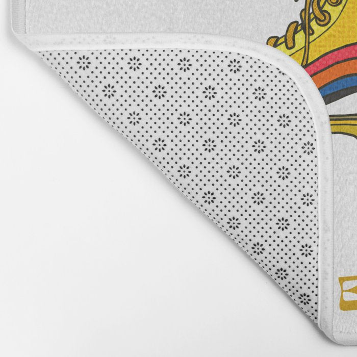 Retro Rainbow Roller Skates Let The Good Times Roll Yellow Bath Mat Gallery Image 2