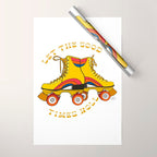 Retro Rainbow Roller Skates Let The Good Times Roll Yellow Wrapping Paper Gallery Image 1
