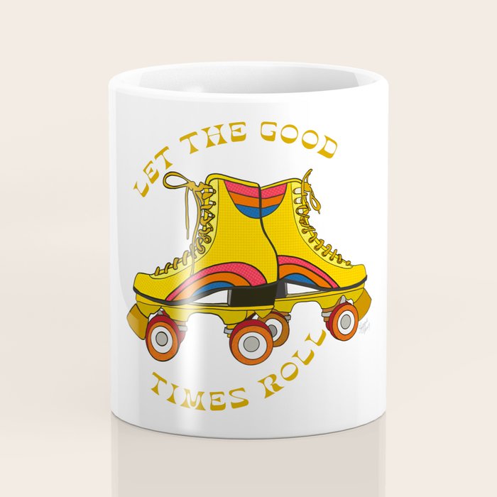 Retro Rainbow Roller Skates Let The Good Times Roll Yellow Coffee Mug Gallery Image 4
