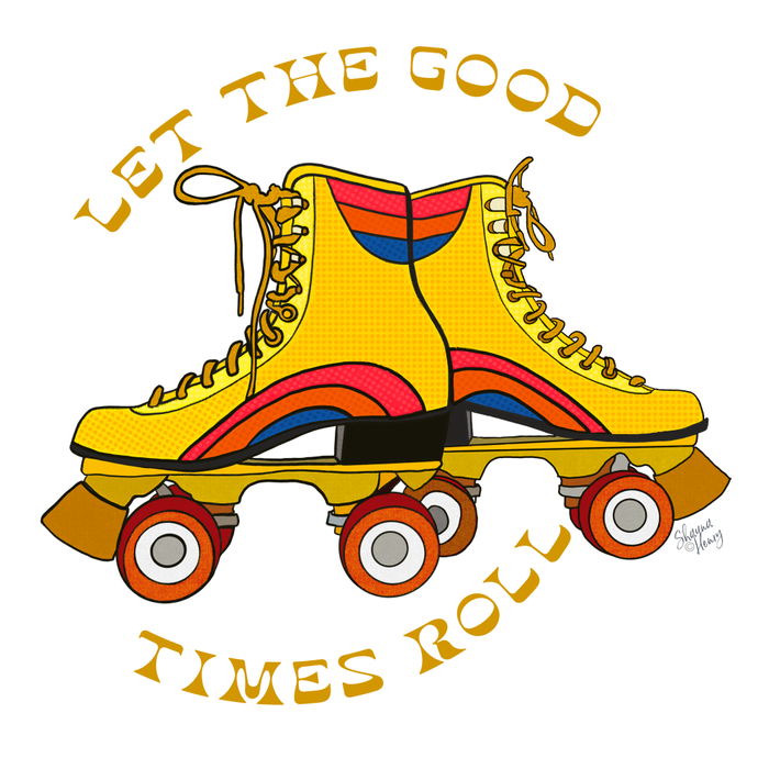 Retro Rainbow Roller Skates Let The Good Times Roll Yellow Coffee Mug Gallery Image 2