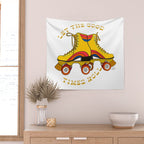 Retro Rainbow Roller Skates Let The Good Times Roll Yellow Wall Tapestry Gallery Image 2
