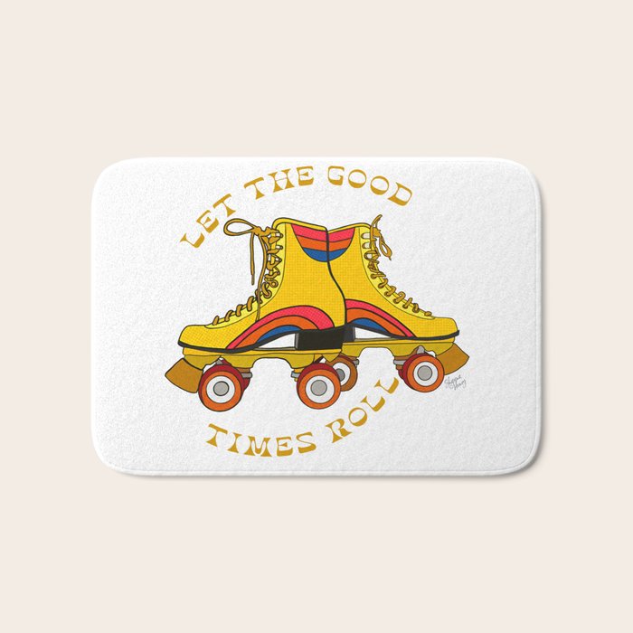 Retro Rainbow Roller Skates Let The Good Times Roll Yellow Bath Mat Gallery Image 1