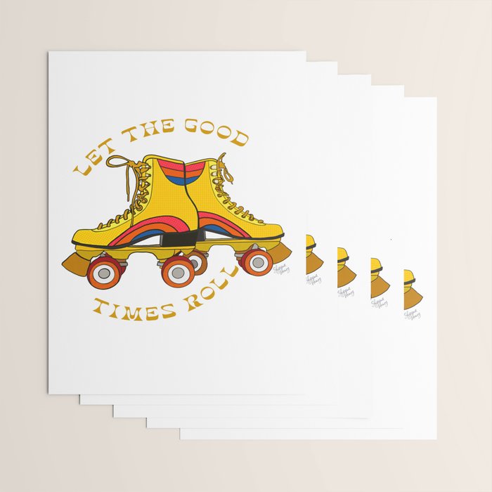 Retro Rainbow Roller Skates Let The Good Times Roll Yellow Wrapping Paper Gallery Image 3