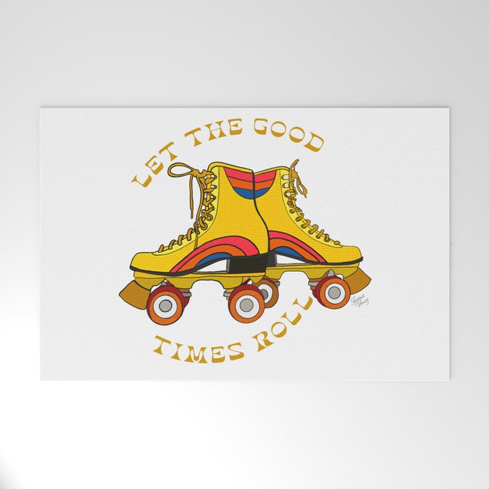 Retro Rainbow Roller Skates Let The Good Times Roll Yellow Welcome Mat Gallery Image 1