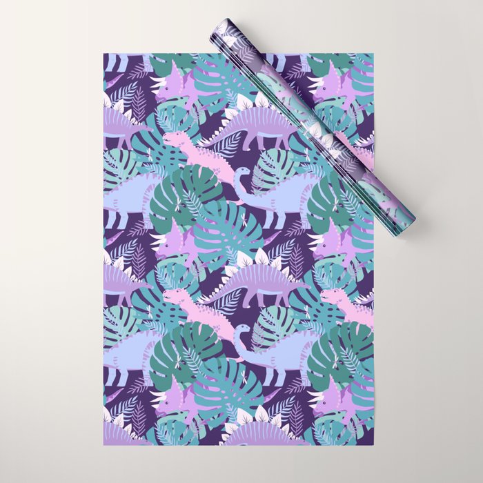 Jungle Dinosaur - Purple Wrapping Paper Gallery Image 1