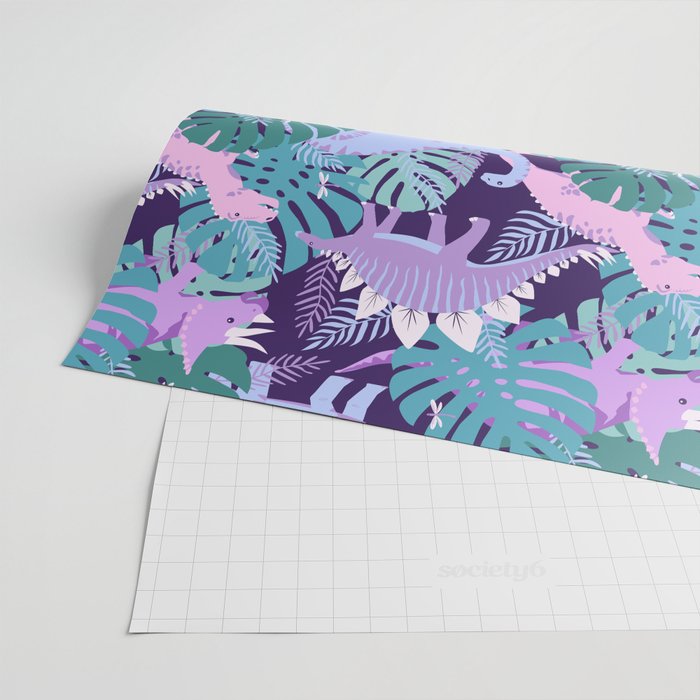 Jungle Dinosaur - Purple Wrapping Paper Gallery Image 2