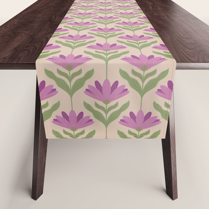 Violet Bloom - Bold Botanical Floral Pattern Table Runner Gallery Image 1