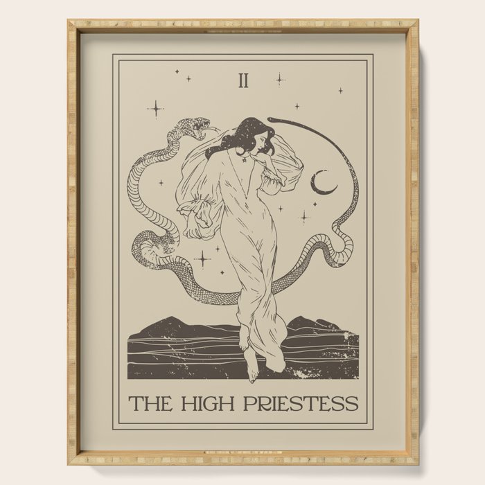 The High Priestess Card Poster. Witchy Girl and Mystic Snake Serving Tray Gallery Image 1