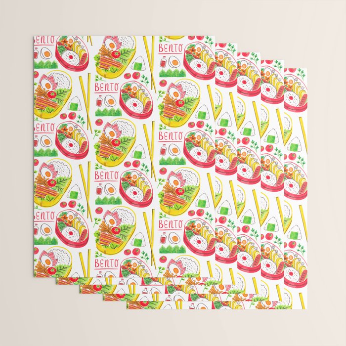 Japanese Bento Rice Lunch Box with Chopsticks & Onigiri Wrapping Paper Gallery Image 3