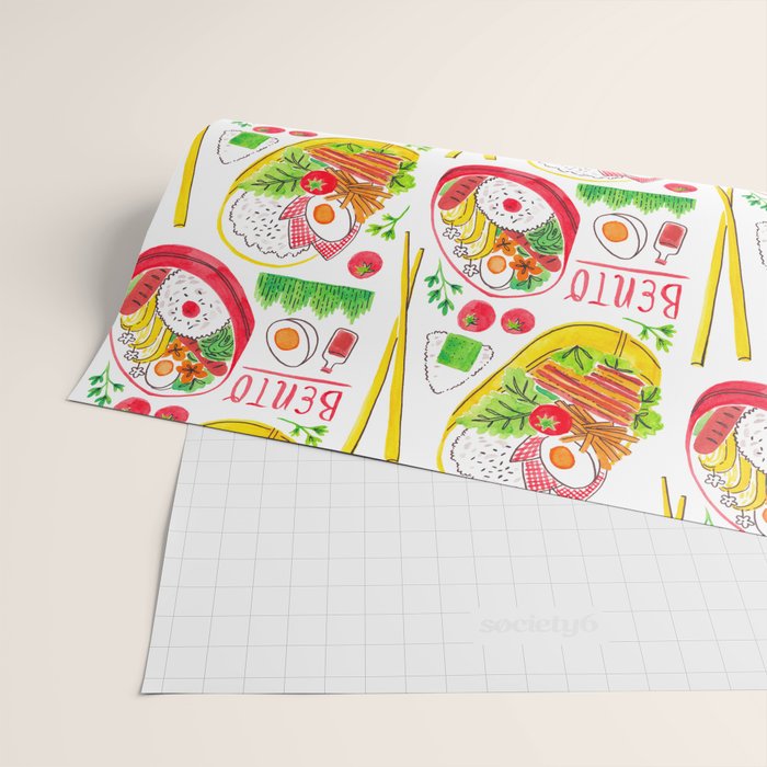 Japanese Bento Rice Lunch Box with Chopsticks & Onigiri Wrapping Paper Gallery Image 2