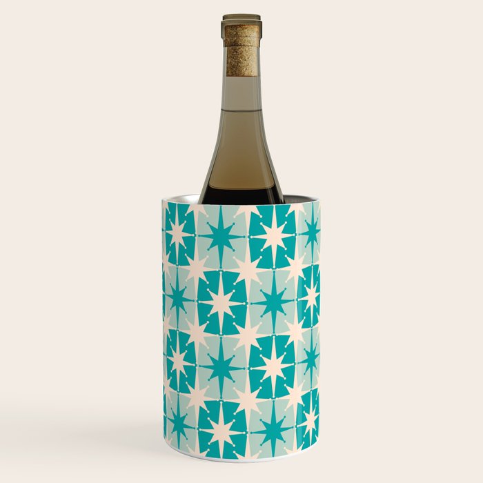 Mid Century Modern Atomic Stars Retro Checkered Starburst Pattern Turquoise Aqua Teal Wine Chiller Gallery Image 3