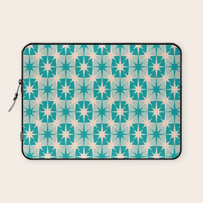 Mid Century Modern Atomic Stars Retro Checkered Starburst Pattern Turquoise Aqua Teal Laptop Sleeve Gallery Image 1