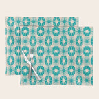 Mid Century Modern Atomic Stars Retro Checkered Starburst Pattern Turquoise Aqua Teal Placemat Gallery Image 1